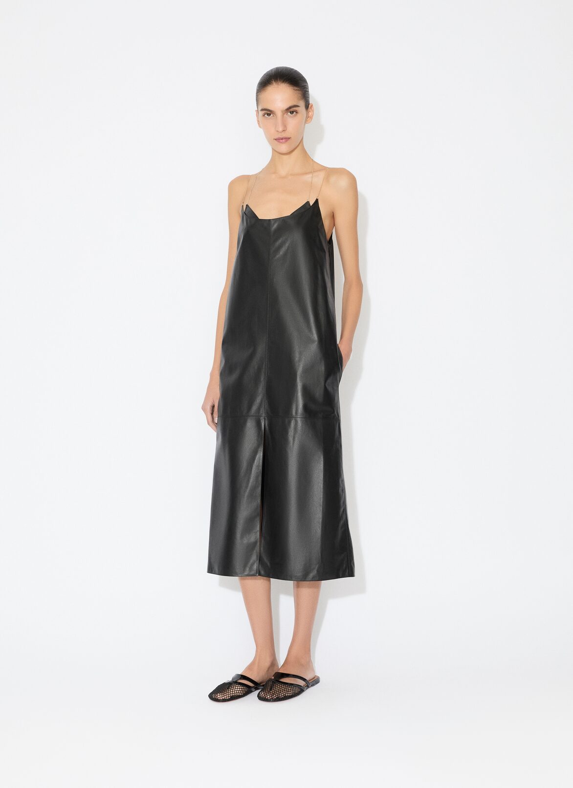 LEATHER SLIP DRESS ALAÏA BLACK LEATHER SLIP DRESS